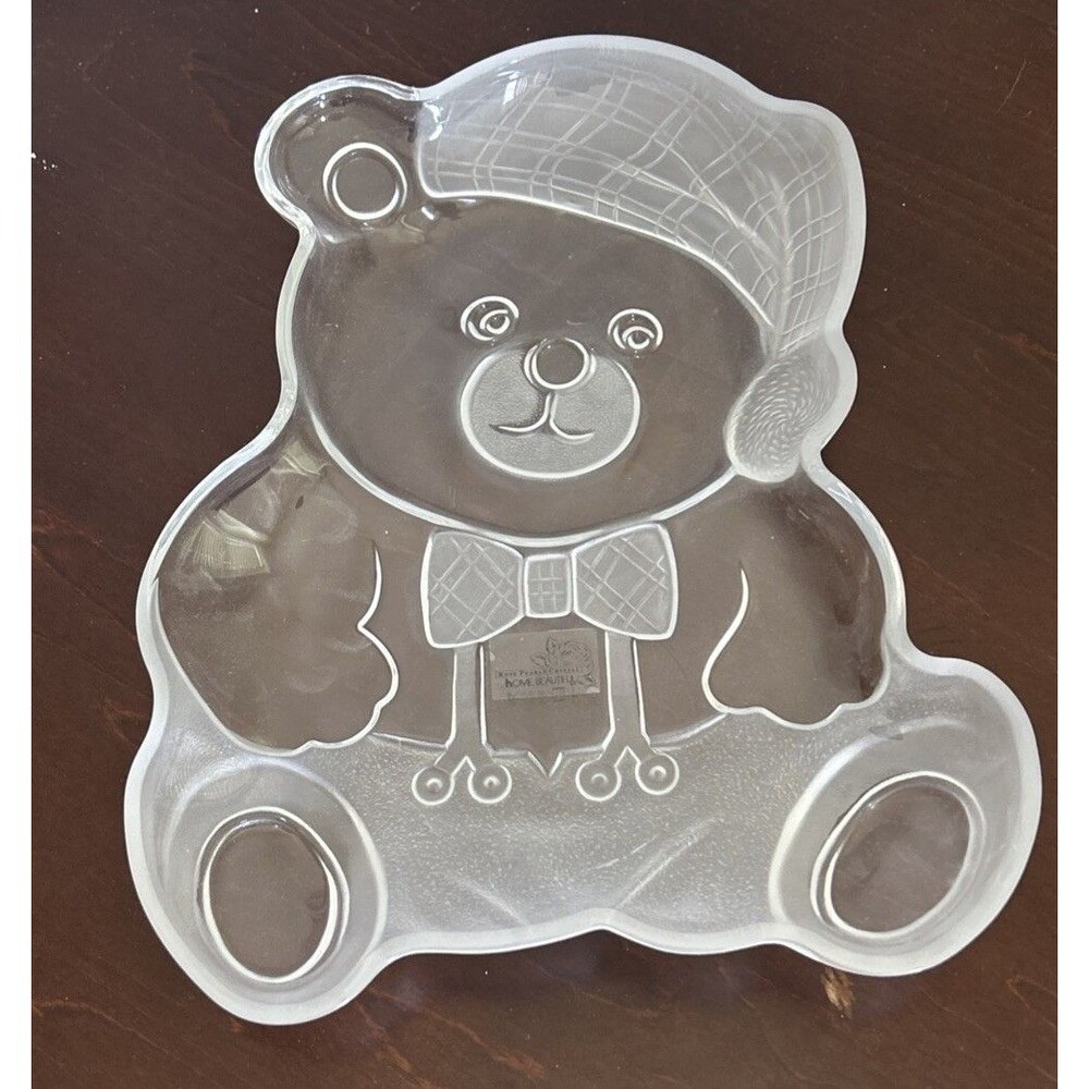 Crystal Holiday Bear Platter 9.5" Christmas Holiday Collectible NOS